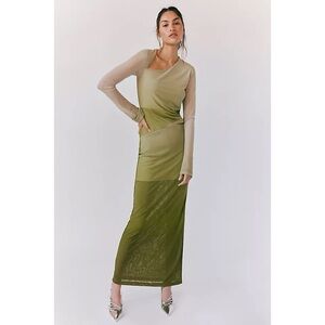 Saemdi Mesh Maxi Long Sleeve Dress Green Small